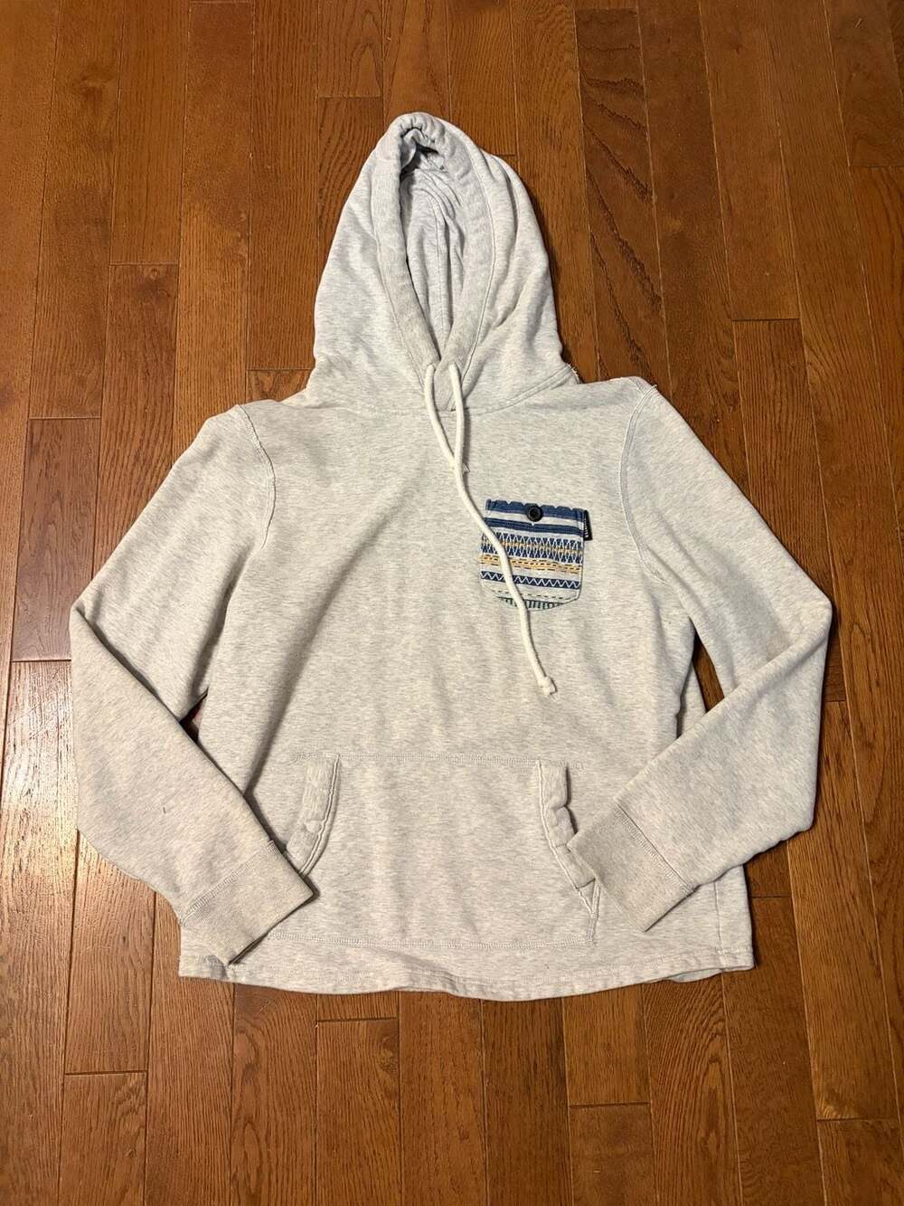 Hollister Gray Hoodie Size L Embroidered Pocket Sweatshirt